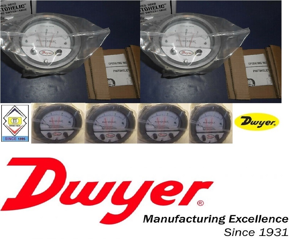 Dwyer A3300-3kpa Photohelic Pressure Switch Gauge Range 1.5-0-1.5 Kpa. Diameter: 4" (101.6 Mm) Dial Face
