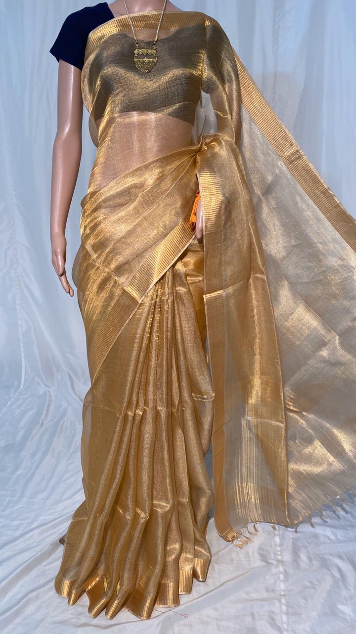 Party Wear Pure Tissue Tussar Silk Handloom All Over Women Saree.