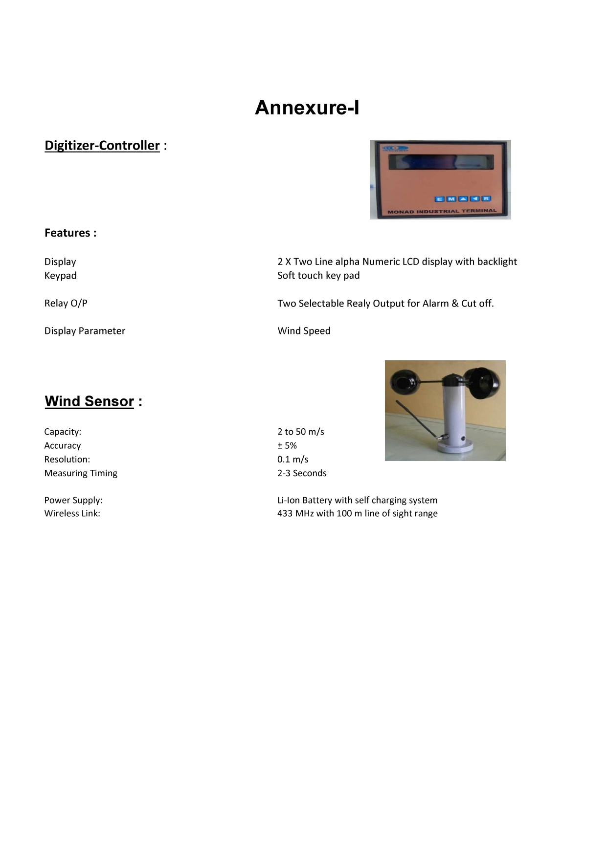 Wireless Wind Speed Sensor Accuracy: 5 %