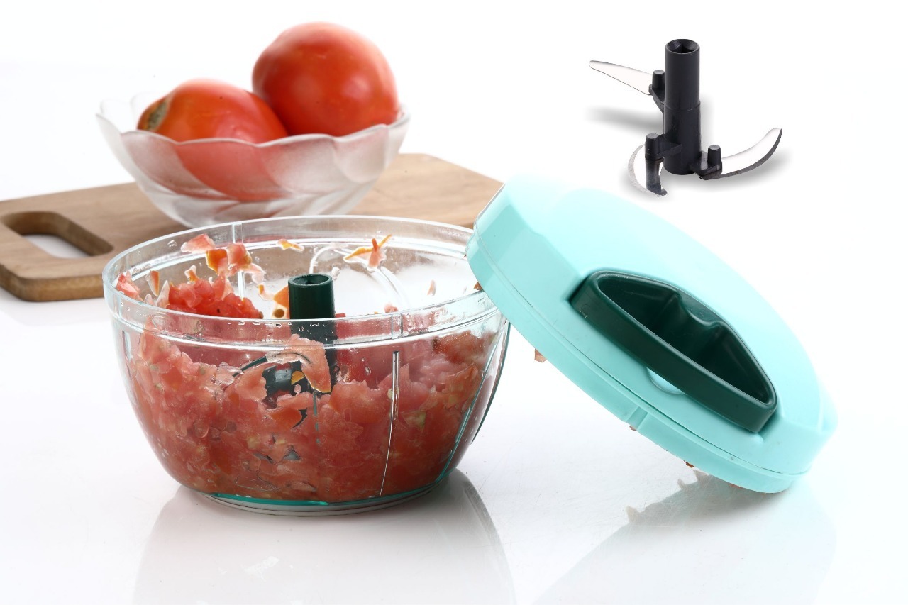 Handy Plastic Chopper - High-quality Abs, 4x4x3 Inches | 3 Sharp Stainless Steel Blades, Effortless Vegetable And Fruit Chopping