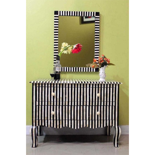 French Style Herringbone Inlay Chest with Herringbone Mirror Frame