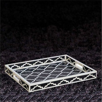 Black Moroccan Bone Inlay Rectangular Tray