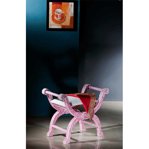 Pink Mother of Pearl Inlay Roman Stool