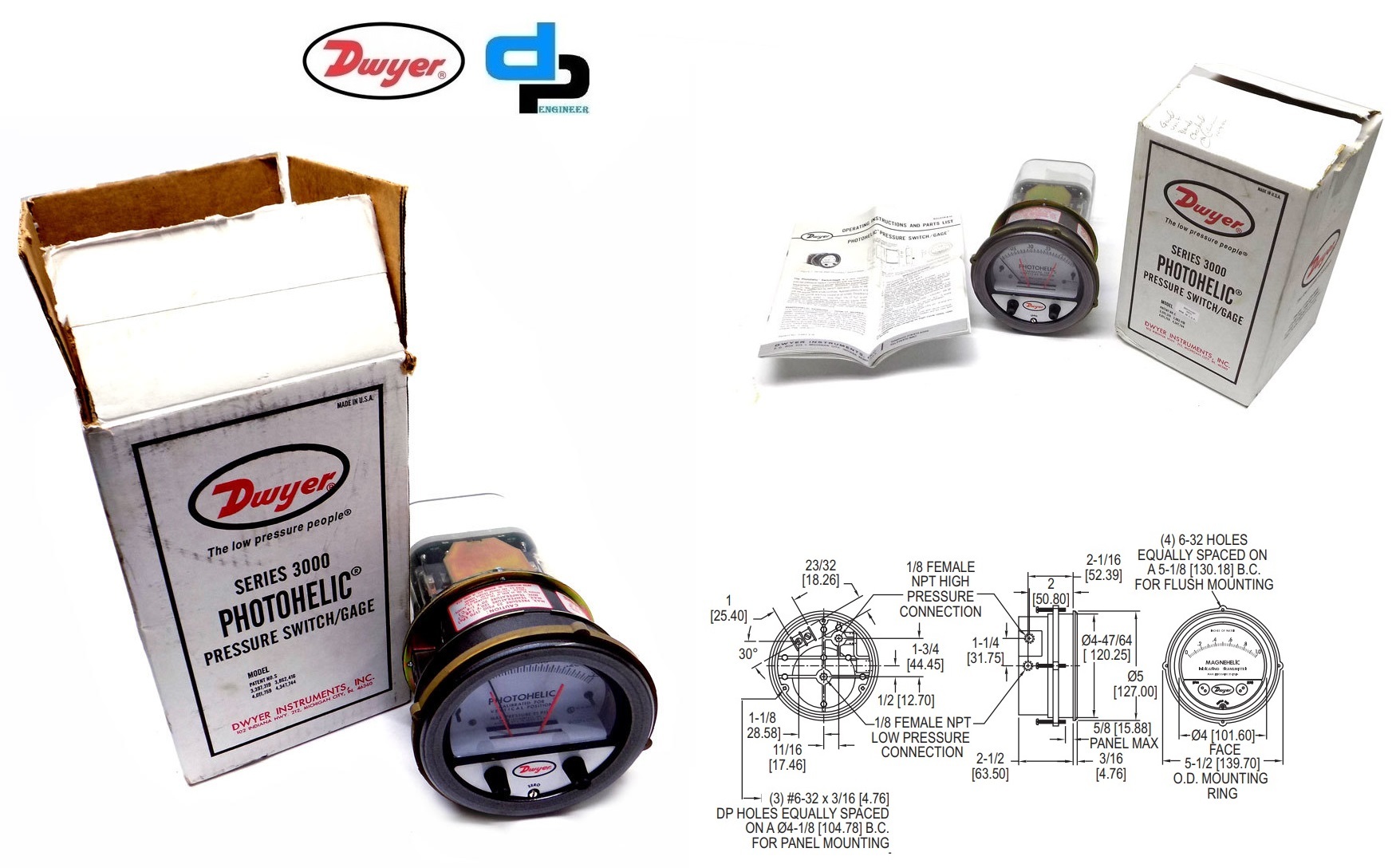 Dwyer A3300-1kpa Photohelic Pressure Switch Gauge