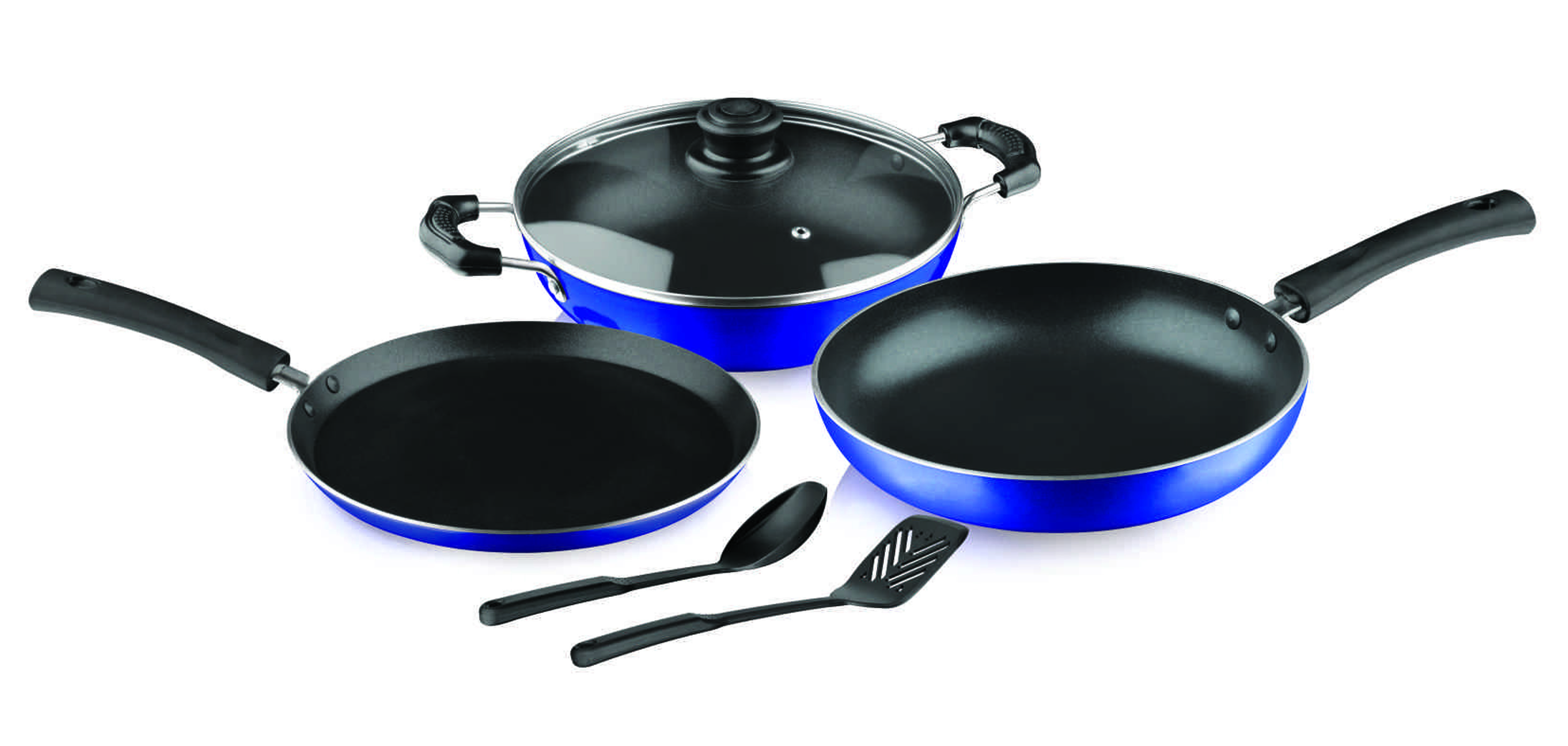 Metal Nirlon Non Stick Coated Aluminium Kitchenware Gift Set Of 6 Pieces, Cooking Pan And Pot Utensils