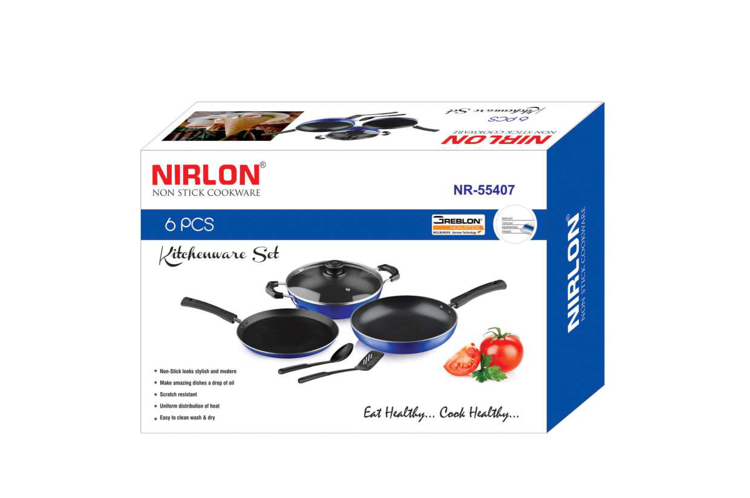 Metal Nirlon Non Stick Coated Aluminium Kitchenware Gift Set Of 6 Pieces, Cooking Pan And Pot Utensils