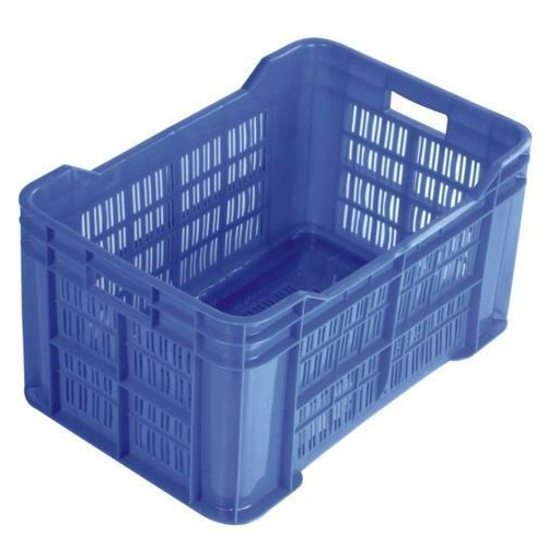 Vegetable Crate - Plastic, 400 X 300 X 200 Mm, Blue | 20 Kg Capacity, Side Handles, Ideal For Storage