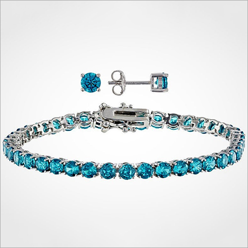 5 मिमी लैब द्वारा निर्मित एक्वामरीन टेनिस Bracelet 925 स्टर्लिंग चांदी का Bracelet