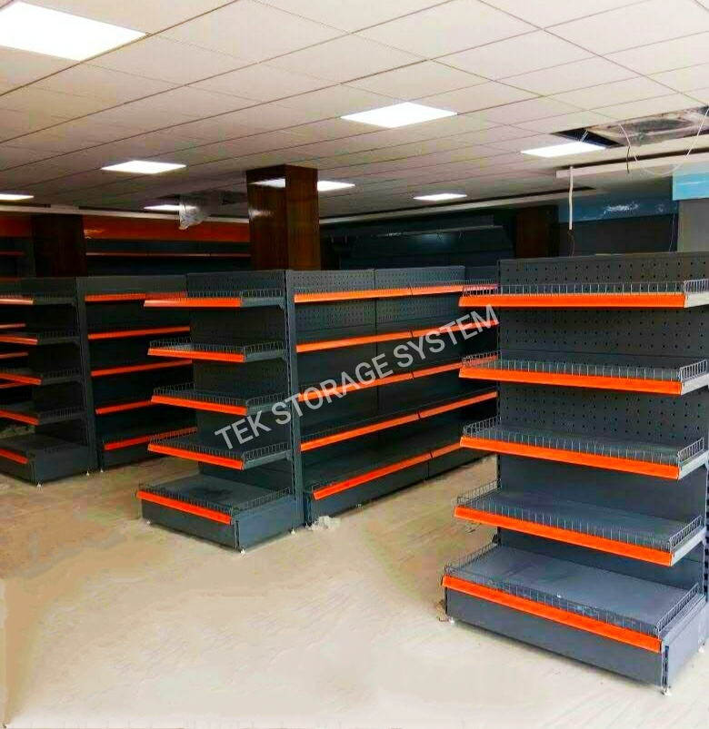 Supermarket Rack - Heavy Duty Steel, 6ft X 3ft Single Phase With 5 Shelves & 5ft X 3ft Double Phase With 8 Shelves, Powder Coated Finish