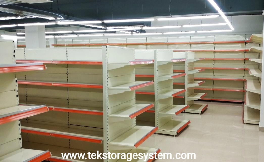 Supermarket Rack - Heavy Duty Steel, 6ft X 3ft Single Phase With 5 Shelves & 5ft X 3ft Double Phase With 8 Shelves, Powder Coated Finish