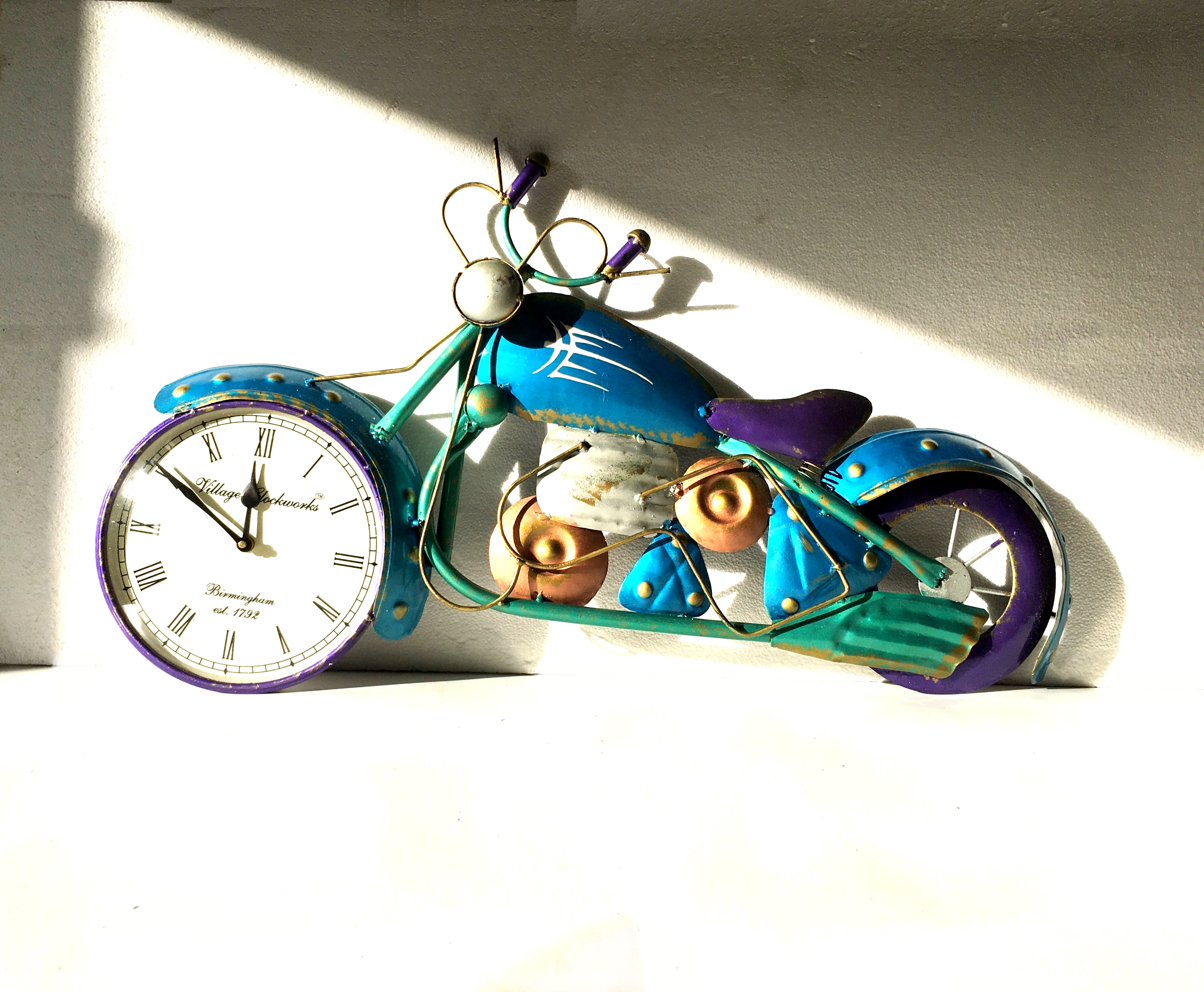 Eco-friendly Blue Bike Miniature With Wall Clock Wall Hanging Decor
