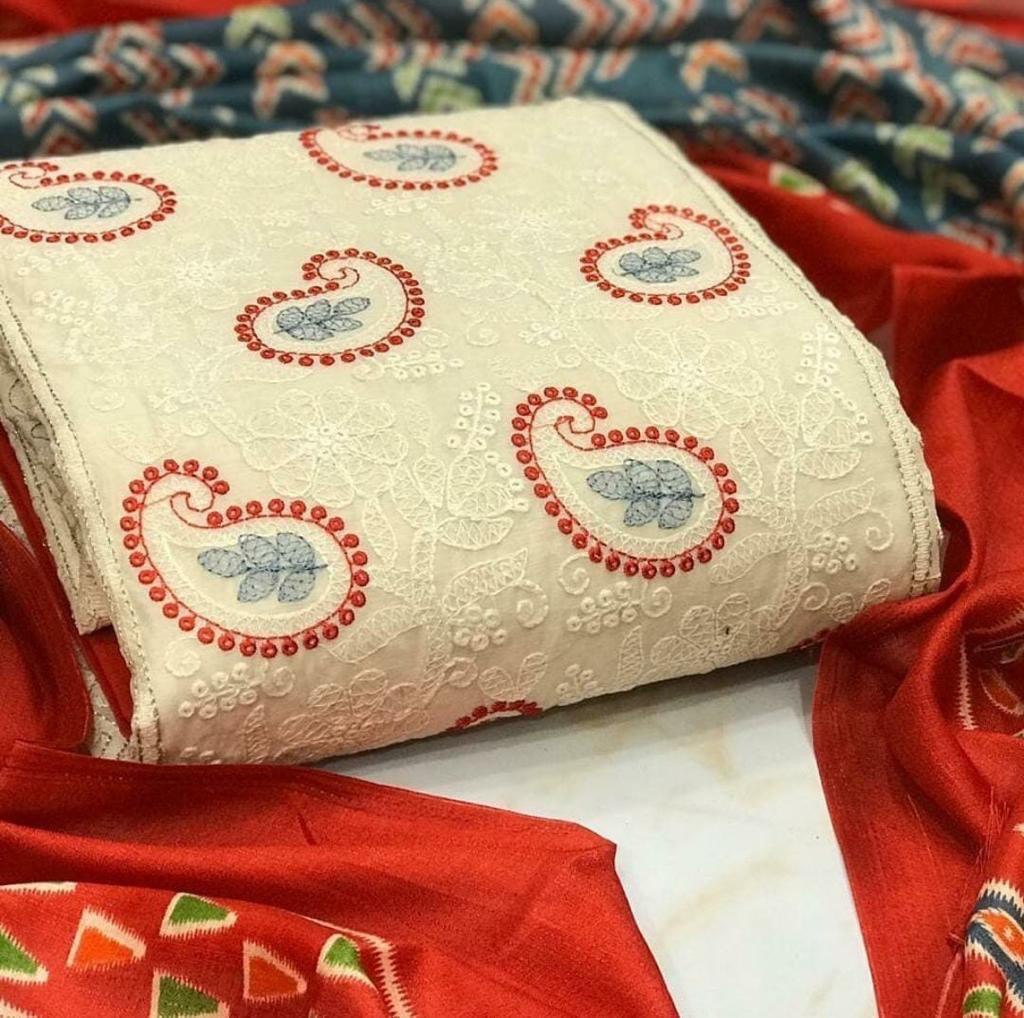 Fancy Handwork Dress - Chanderi And Santoon Fabric Suit Set Multi-color | Anti-wrinkle Breathable Cool Dry Plus Size Washable Luxury Banarasi Zakkard Dupatta