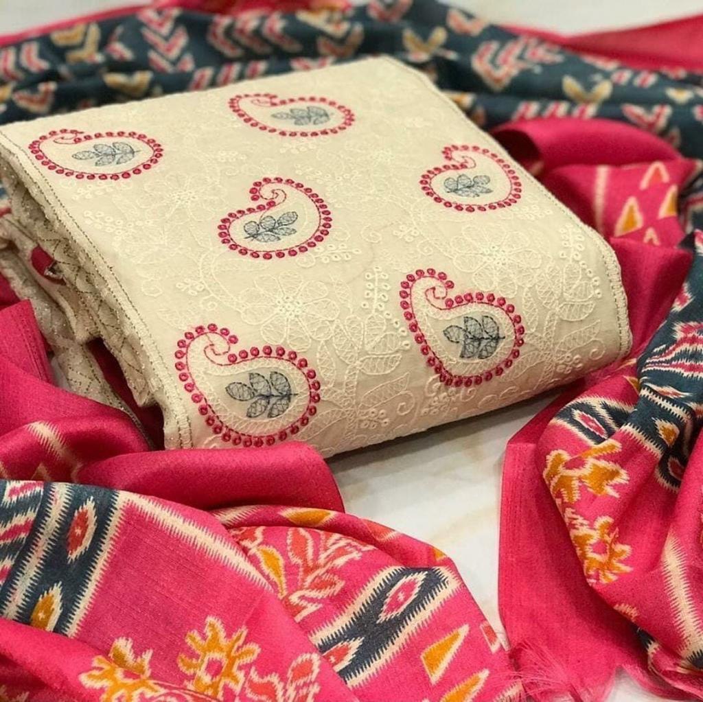 Fancy Handwork Dress - Chanderi And Santoon Fabric Suit Set Multi-color | Anti-wrinkle Breathable Cool Dry Plus Size Washable Luxury Banarasi Zakkard Dupatta