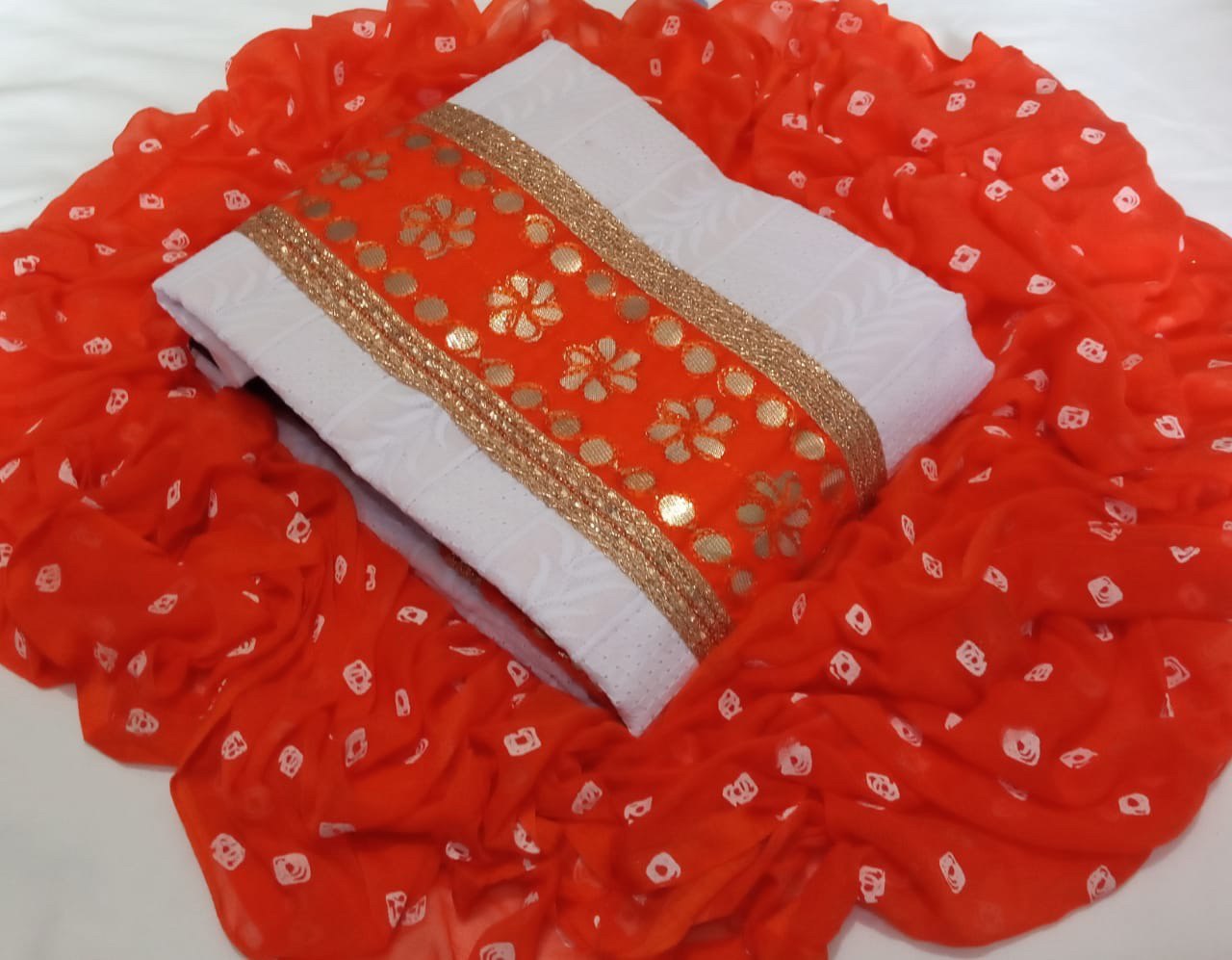 Party Wear Dress - Pc Cotton With Ton To Ton Work, Semi Stitched Free Size, Multi Color, Embroidery Gota Work | Anti Uv, Quick Dry, Non Toxic, Plus Size