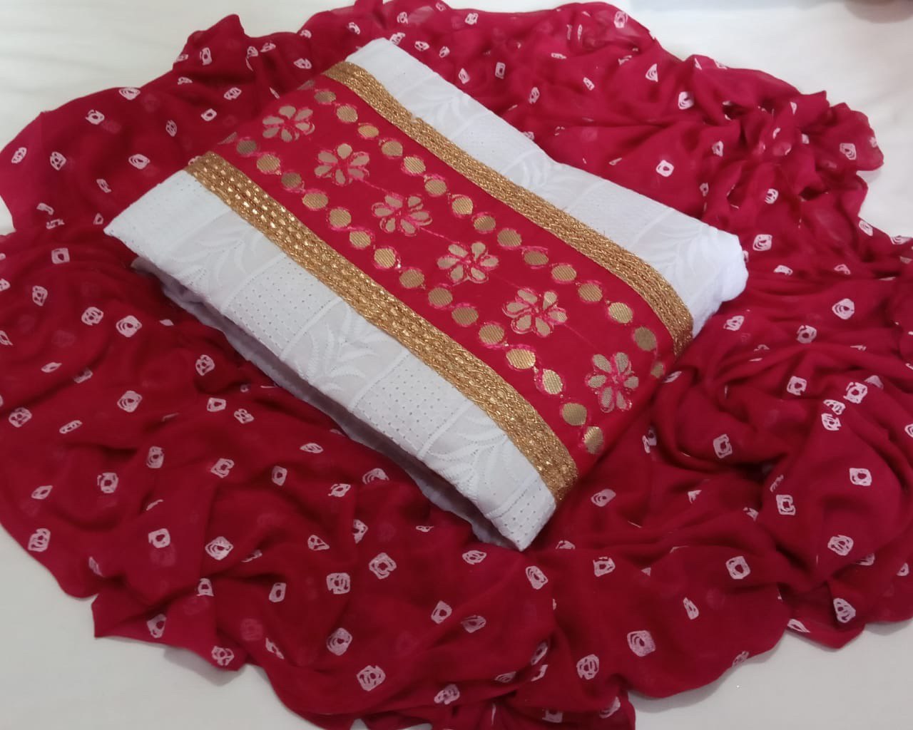 Party Wear Dress - Pc Cotton With Ton To Ton Work, Semi Stitched Free Size, Multi Color, Embroidery Gota Work | Anti Uv, Quick Dry, Non Toxic, Plus Size