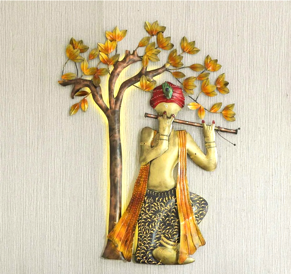 Easy To Clean Metal Decorative Iron Krishna Tree With Led