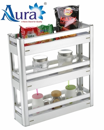 Three Self Pull Out - Aluminum Alloy, 5/7/9 x 20 x 24 Inches | Aluminium Brush Finish, Ideal for Modular Kitchen Storage, Space-Saving Design