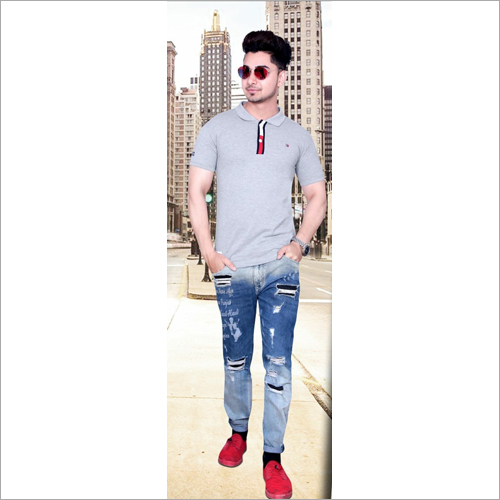 ग्रे पुरुषों की फैंसी कॉटन टी-शर्ट