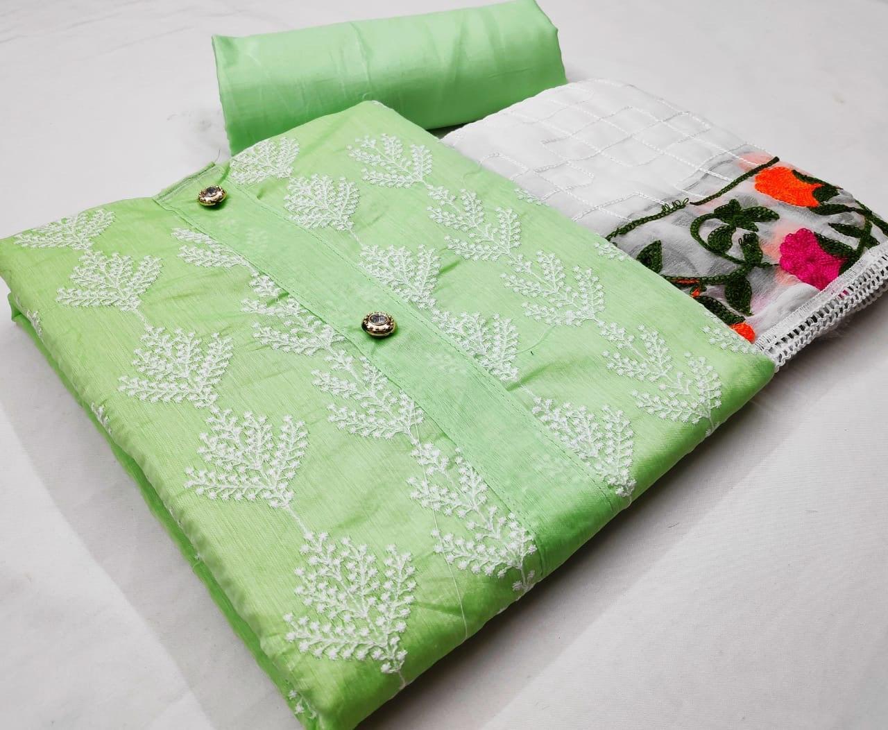 Heavy Dress Material - Semi Modal & Santoons, Free Size (Semi Stitched), Multi Color | Embroidered, Water Proof, Anti Wrinkle, Quick Dry, Plus Size