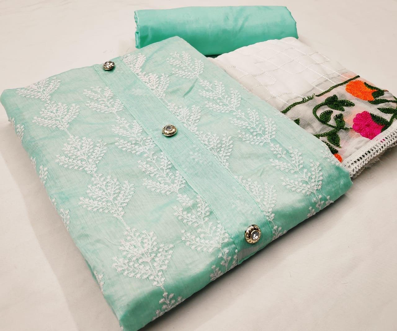 Heavy Dress Material - Semi Modal & Santoons, Free Size (Semi Stitched), Multi Color | Embroidered, Water Proof, Anti Wrinkle, Quick Dry, Plus Size