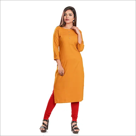 Rayon Kurti - 44 Inches Length | Size Label, Other Logo