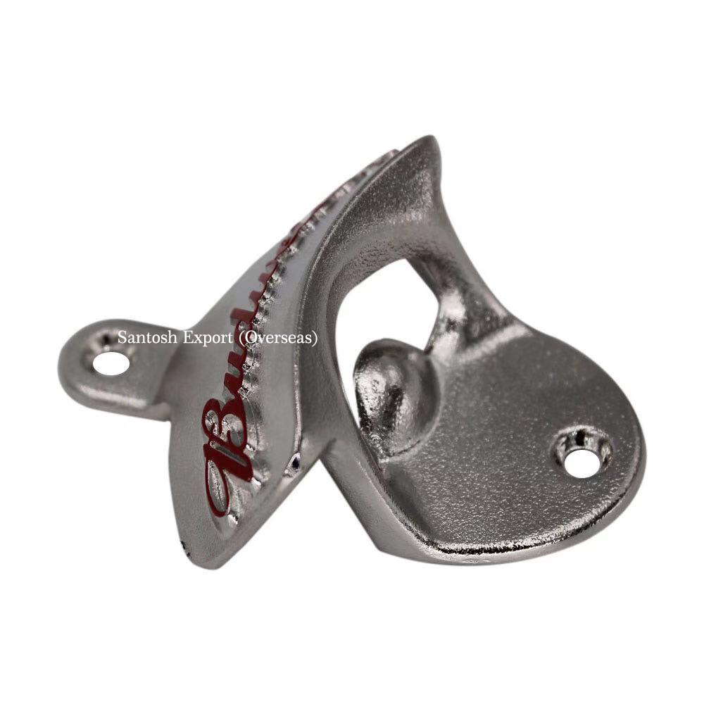 Wall Mounted Bottle Opener - Die Cast Metal, Small Antique Style, Silver Finish, 35 Grams, Custom Design For Brand Promotion And Client Visibility