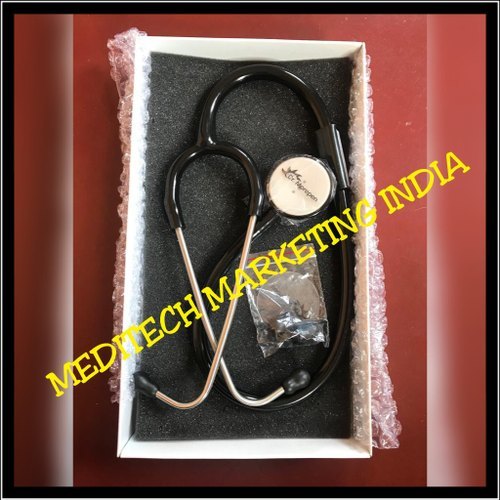 Dual Head Stethoscope - Aluminum, Compact Design, Black Color | Features Dual Frequency Diaphragm, Seamless Pvc Tubing, Soft Ear Knobs