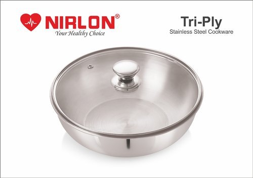 Nirlon Stainless Steel Tri Ply Deep Fry Pan Tasla And Deep Kadai With Lid And Deep Tasla Triply Cookware Interior Coating: Rust Proof Interior