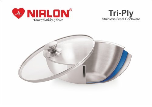 Nirlon Stainless Steel Tri Ply Deep Fry Pan Tasla And Deep Kadai With Lid And Deep Tasla Triply Cookware Interior Coating: Rust Proof Interior