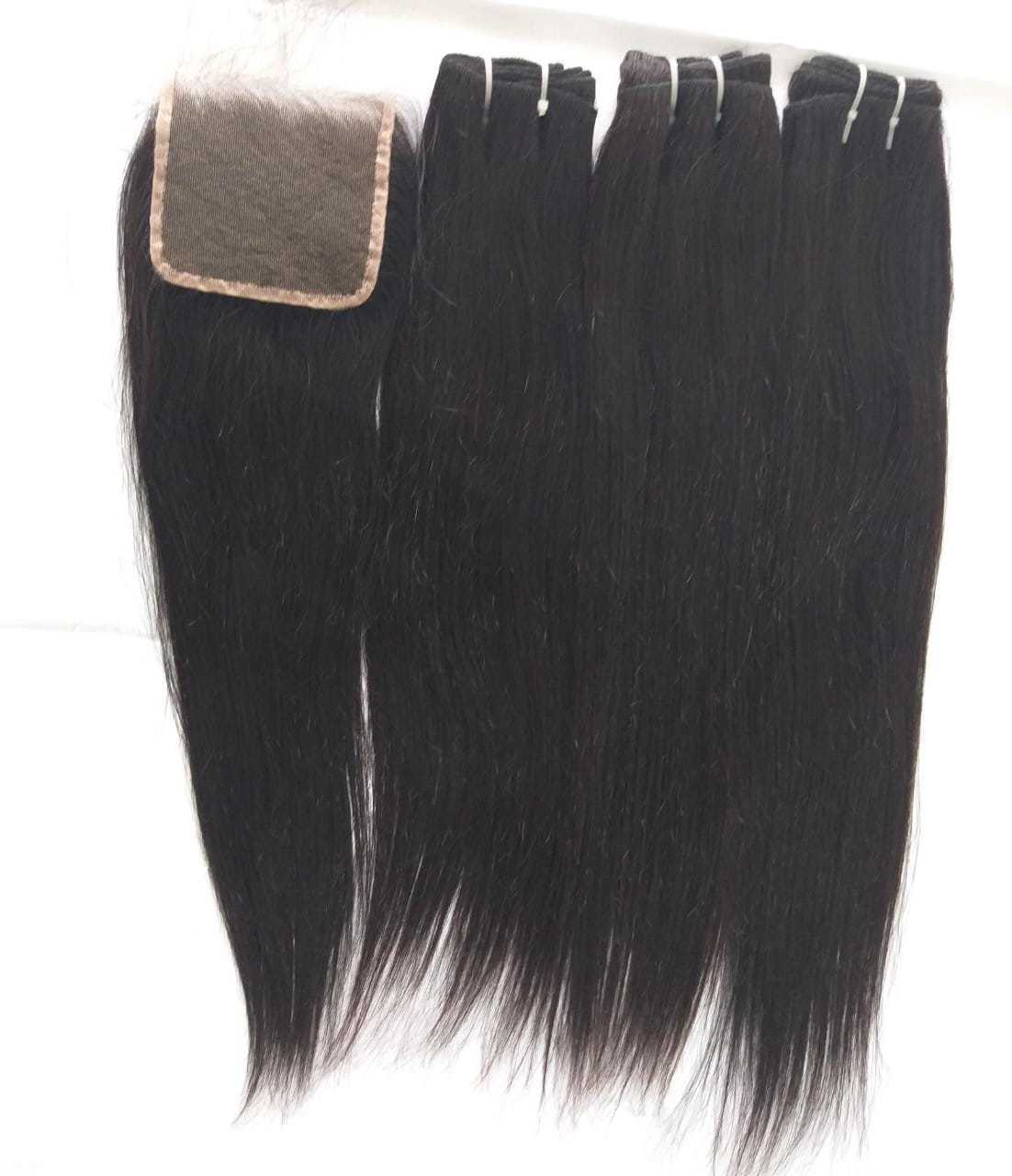 Natural Black Or Brown Available Top Quality Virgin Kinky Straight Hair With Closure 4x4