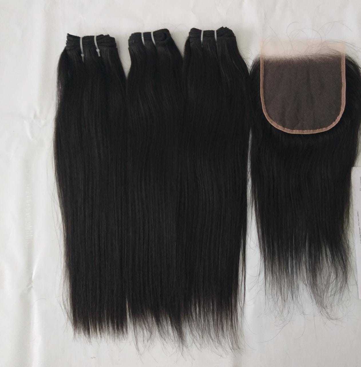 Natural Black Or Brown Available Top Quality Virgin Kinky Straight Hair With Closure 4x4