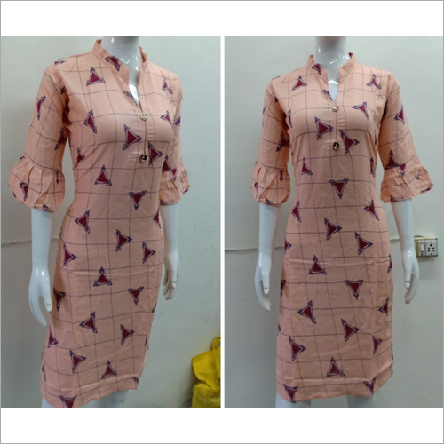 Rayon Kurti - Knee-Length, Three-Quarter Sleeves, Mandarin Neck | Soft Fabric, Stylish Design, Comfortable Fit, Versatile Trendy Style