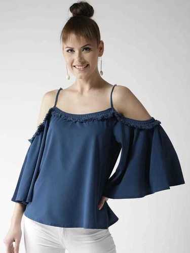 Fancy Loose Summer Wear Top - Cotton Fabric, A-Line Skirt Style, Blue Color, Printed Pattern | Casual Elegance with Stone Closure, Custom Sizing Available