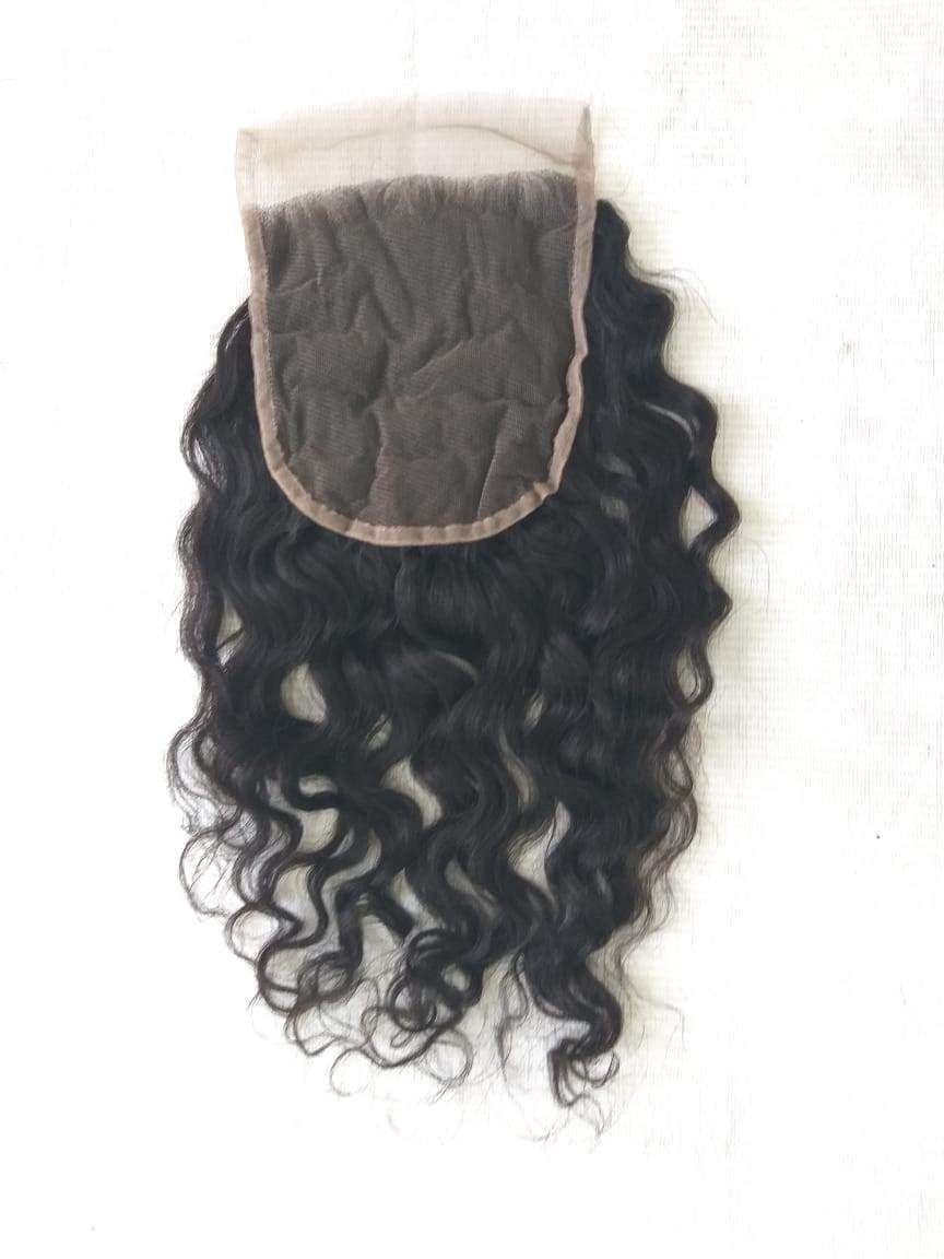 100 % Human Hair Closure Curly 4x4 - Color: Natural Black