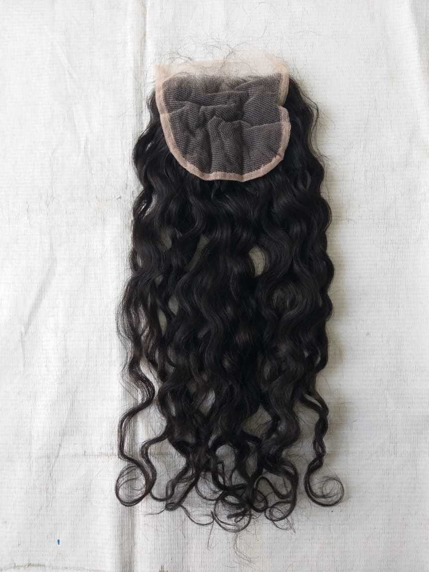 100 % Human Hair Closure Curly 4x4 - Color: Natural Black