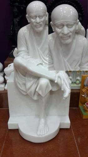 Marble Sai Baba Statue - Marble, 12-18 Inches, White Color , Polished Finish, Seated Style for Home Altar, Spiritual Space, or Display Purposes