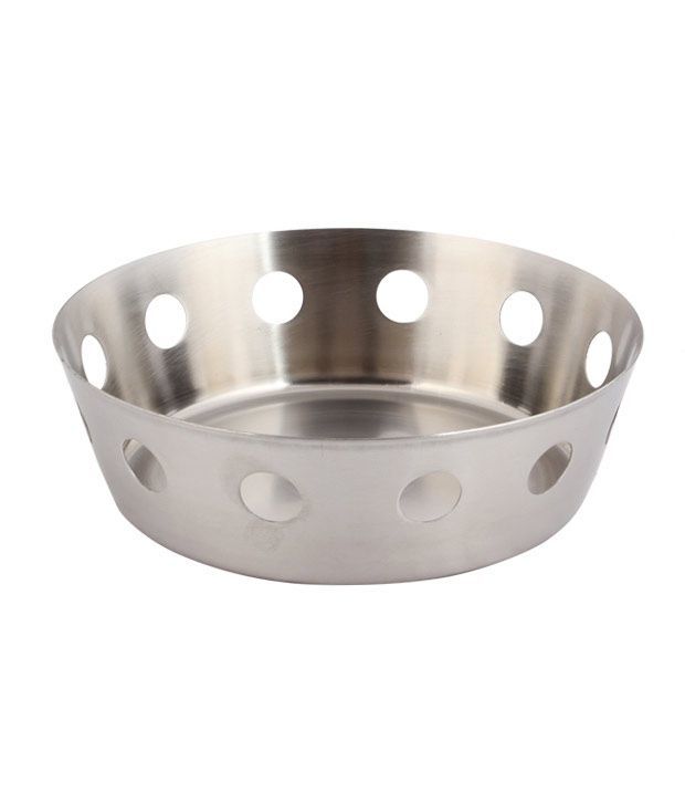 Mirror Finish Bread Basket Ss Round Hole 18 20 22 Cm Dia