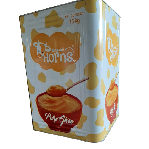 Printed Metal Tin Container - Stainless Steel, 15 kg Capacity, Square Shape | Food Safety Grade, Printed Pattern for Oil and Ghee Storage
