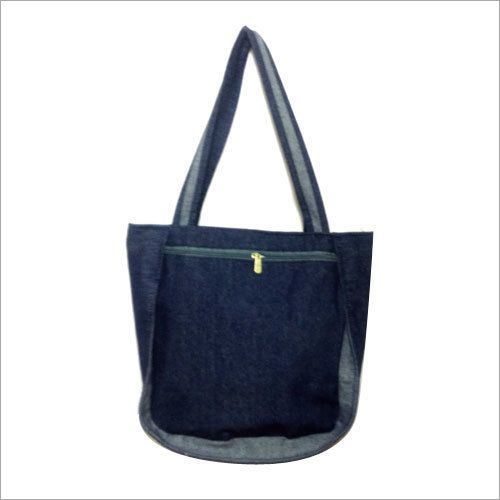 Canvas Ladies Bag - Denim, 15x14x15 Inches, Double Compartment | Zipper Closure, Double Handles, Embroidered Detail, Stylish Shoulder Bag For Women