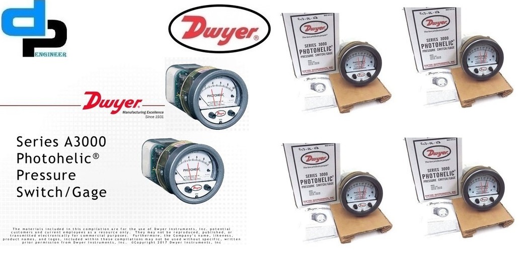 Dwyer A3006 Photohelic Pressure Switch Gauge - Plastic, 4 Inch Dial Face, Matte Black | ±2% Accuracy, Measures Gas, Oil, Steam