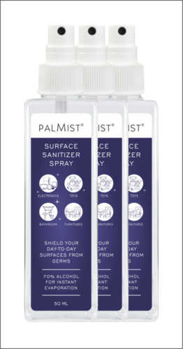 Palmist Surface Sanitizer Disinfectant Spray 50 Ml - 70% Alcohol Formula, Bleach-free, Anti-bacterial Surface & Gadget Cleaner, Instant Evaporation