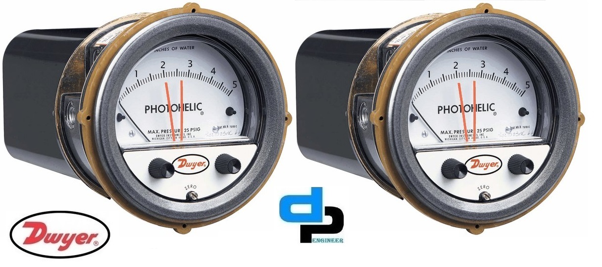 Dwyer A3000-6mm Photohelic Pressure Switch Gauge - Metal Alloy 4" Dial Face 5 X 8" Panel Mount Black | Dual Backlit Display 4 To 20 Ma Signal Measurement Repeatability ±1% Of Fs