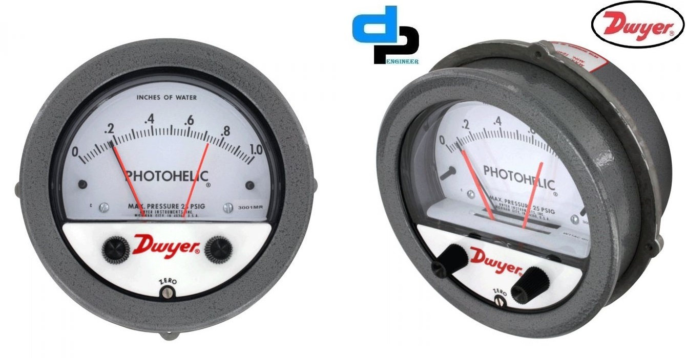 Dwyer A3000-6mm Photohelic Pressure Switch Gauge - Metal Alloy 4" Dial Face 5 X 8" Panel Mount Black | Dual Backlit Display 4 To 20 Ma Signal Measurement Repeatability ±1% Of Fs