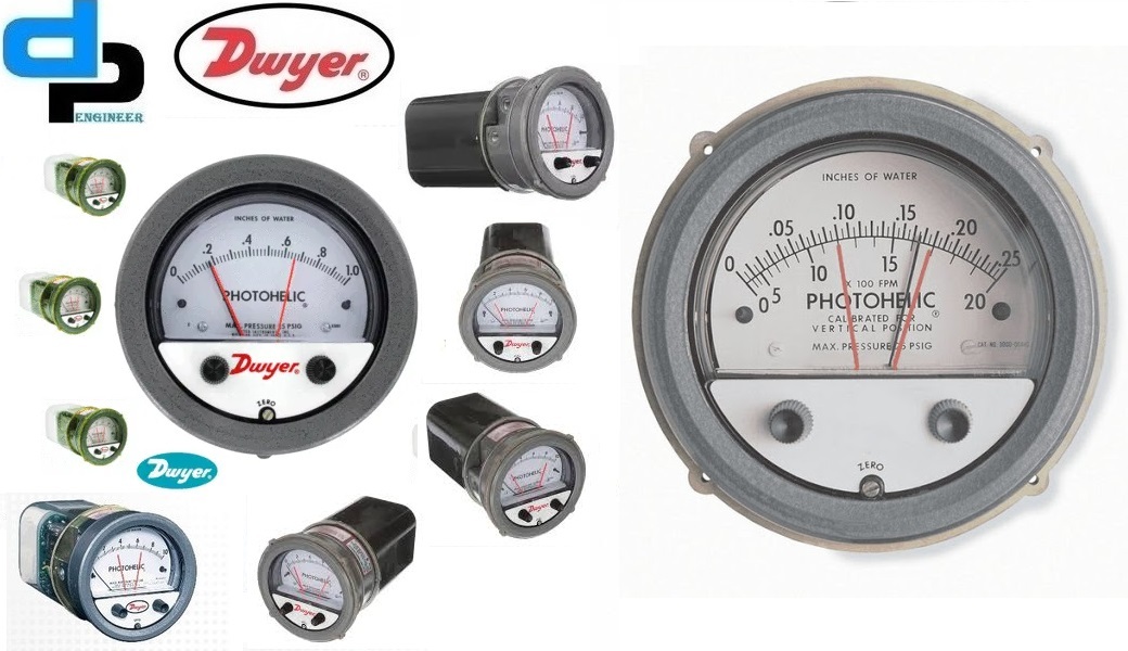Dwyer A3000-6mm Photohelic Pressure Switch Gauge - Metal Alloy 4" Dial Face 5 X 8" Panel Mount Black | Dual Backlit Display 4 To 20 Ma Signal Measurement Repeatability ±1% Of Fs
