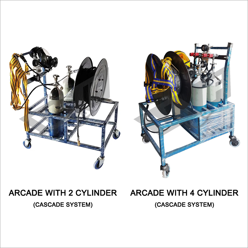 Breathing Apparatus Cylinder Assembly - Portable Trolley Mounted, High Pressure Steel Cylinders, Full Face Mask With Double Stage Regulator, Continuous Sound Warning Device, Ideal For Long Duration Use