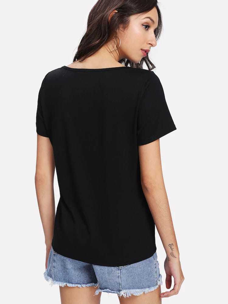 Plain Black Casual Outerwear Top