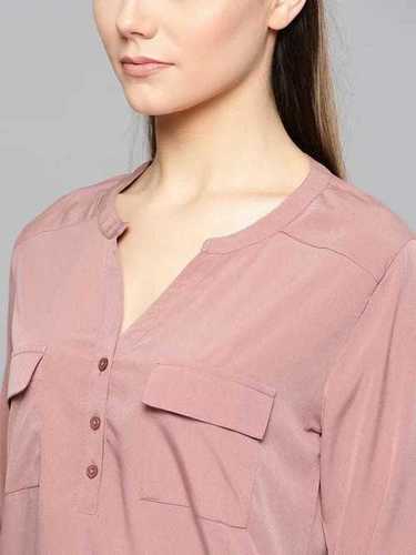 Plain Ladies Pink Color V Neck Top