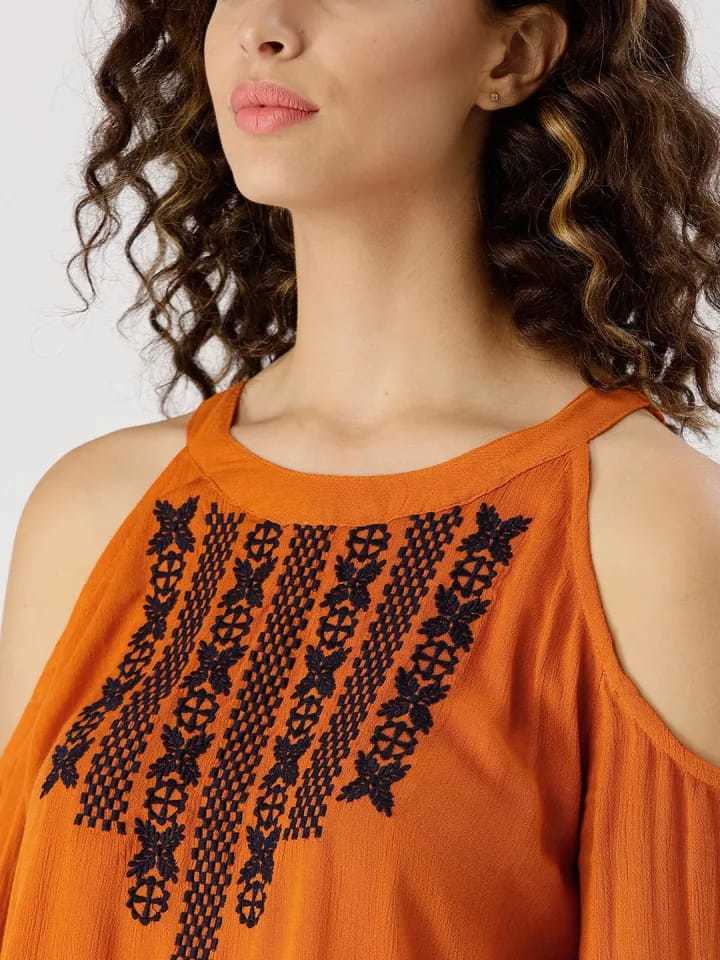 Brown Color Shoulder Cut Out Dress
