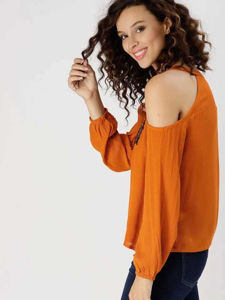Brown Color Shoulder Cut Out Dress