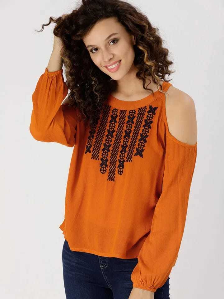 Brown Color Shoulder Cut Out Dress